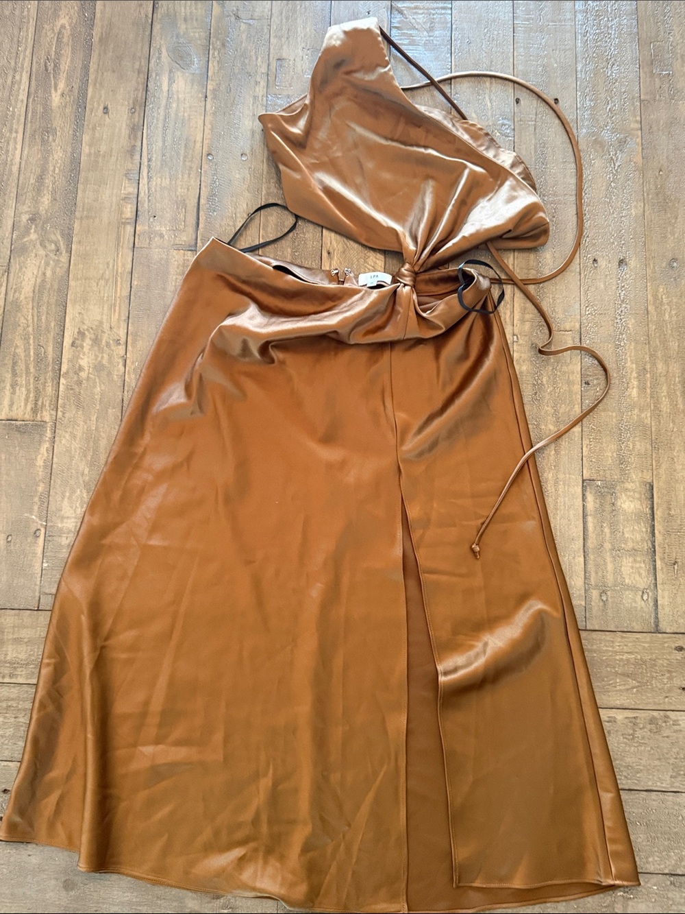 LPA Rust Satin Wrap Midi Skirt